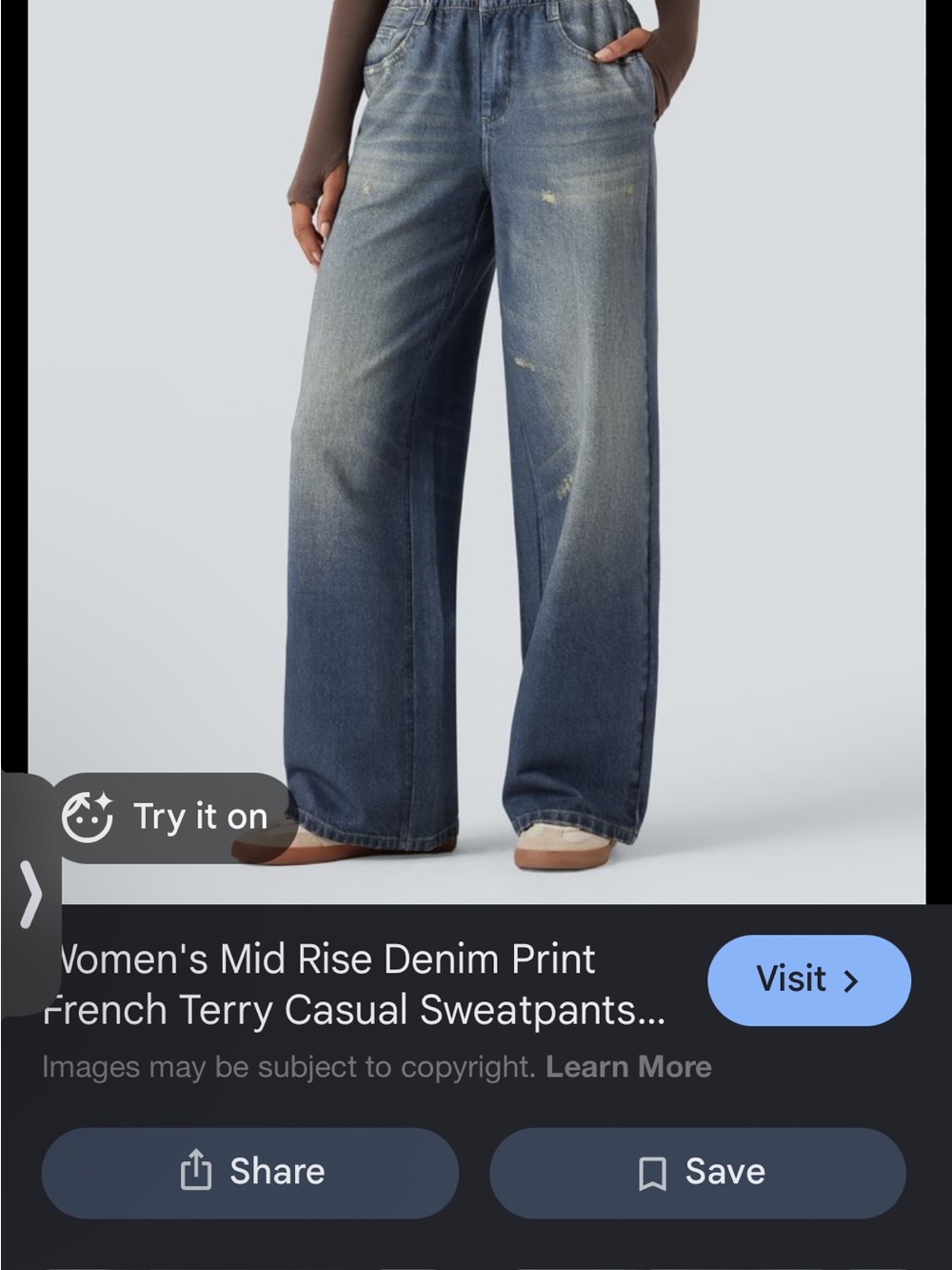 HALARA Wide Leg Distressed Denim SWEATPANTS Women - Picture 3 of 4
